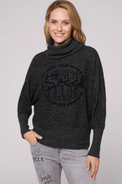 Damen CAMP DAVID & SOCCX Rollkragenpullover mit Fledermausärmeln black melange