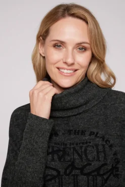 Damen CAMP DAVID & SOCCX Rollkragenpullover mit Fledermausärmeln black melange