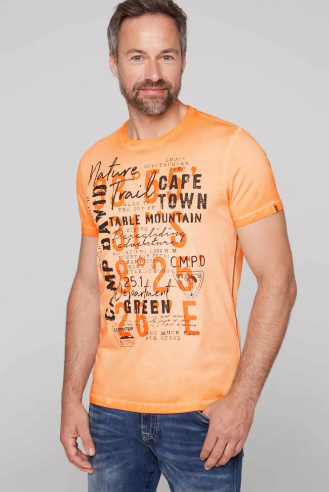 Herren CAMP DAVID & SOCCX Rundhalsshirt Oil Dyed mit Label Print sunrise orange