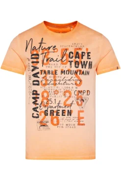 Herren CAMP DAVID & SOCCX Rundhalsshirt Oil Dyed mit Label Print sunrise orange
