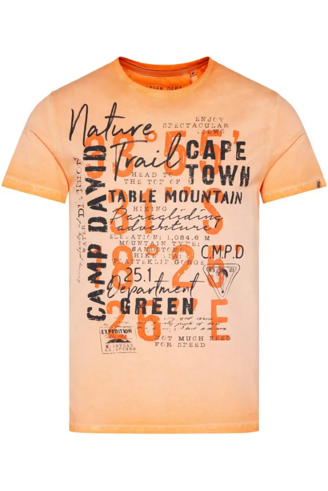 Herren CAMP DAVID & SOCCX Rundhalsshirt Oil Dyed mit Label Print sunrise orange