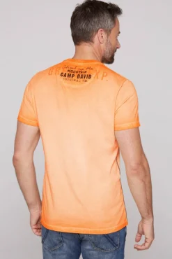 Herren CAMP DAVID & SOCCX Rundhalsshirt Oil Dyed mit Label Print sunrise orange