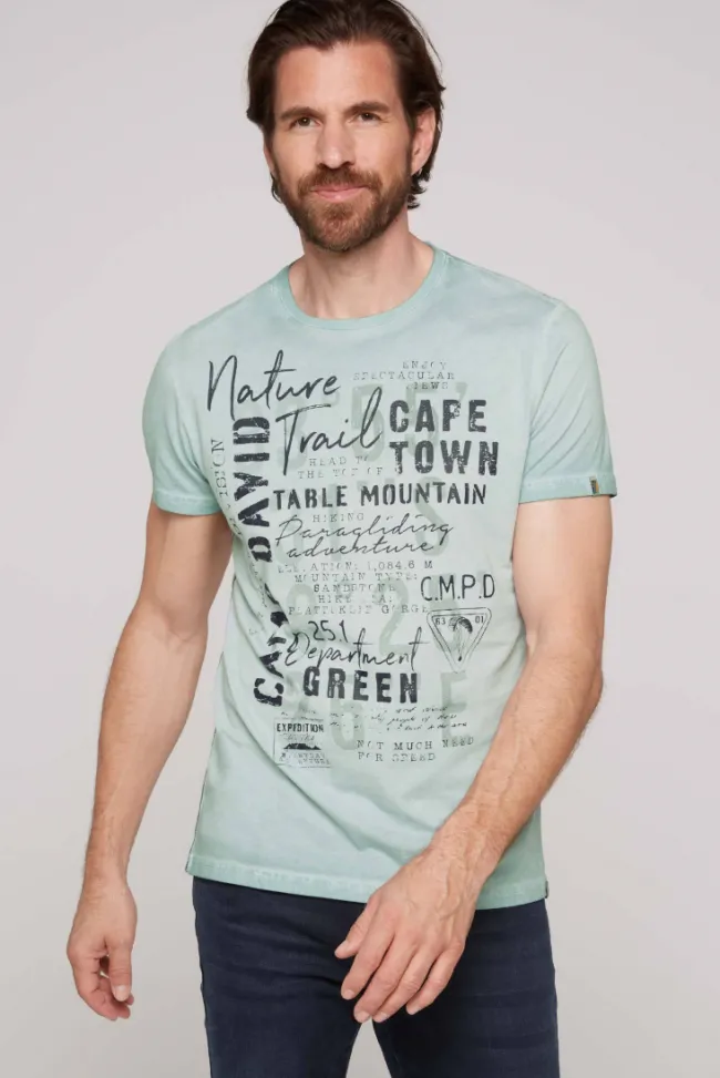 Herren CAMP DAVID & SOCCX Rundhalsshirt Oil Dyed mit Label Print