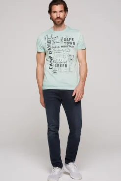 Herren CAMP DAVID & SOCCX Rundhalsshirt Oil Dyed mit Label Print