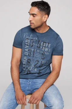 Herren CAMP DAVID & SOCCX Rundhalsshirt Oil Dyed mit Label Print blue navy