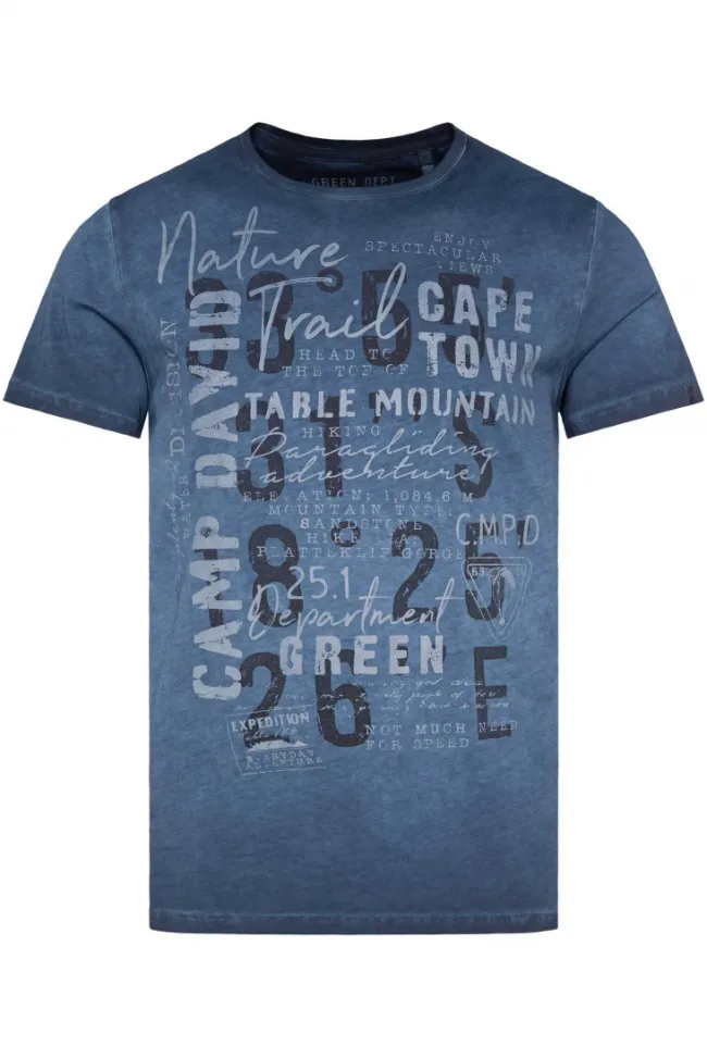Herren CAMP DAVID & SOCCX Rundhalsshirt Oil Dyed mit Label Print blue navy