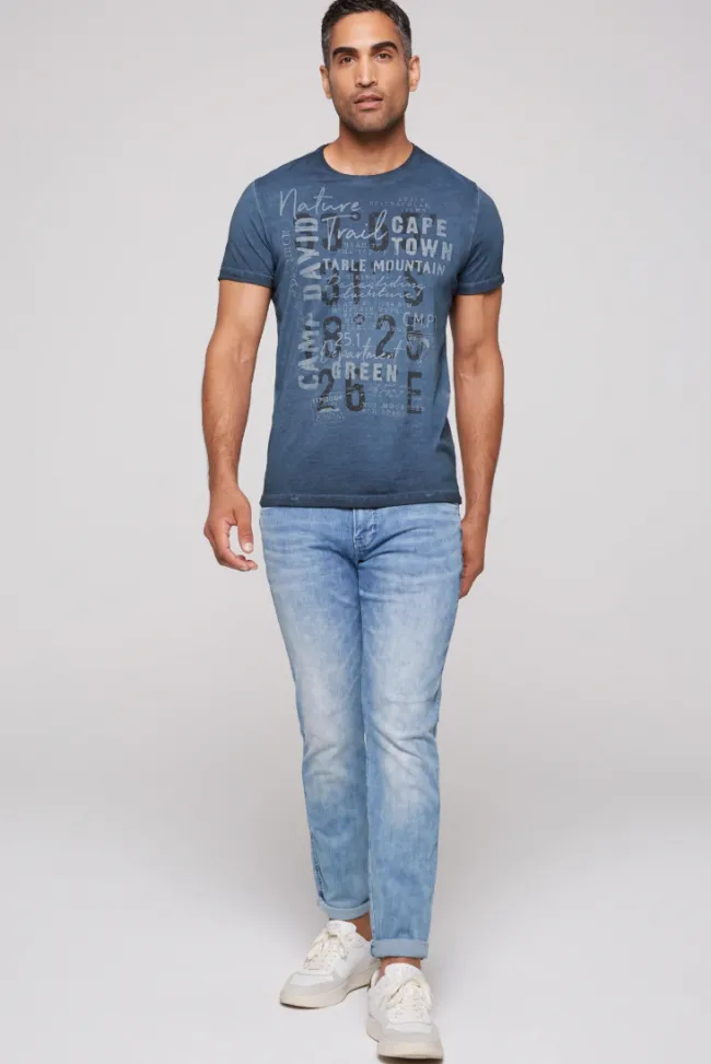 Herren CAMP DAVID & SOCCX Rundhalsshirt Oil Dyed mit Label Print blue navy
