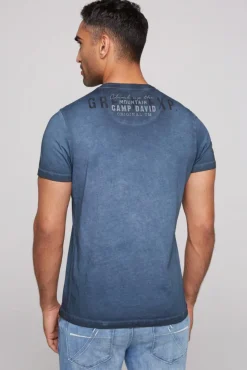 Herren CAMP DAVID & SOCCX Rundhalsshirt Oil Dyed mit Label Print blue navy