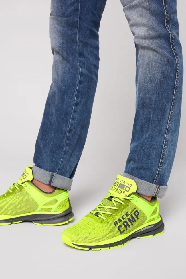Herren CAMP DAVID & SOCCX Running Sneaker mit Knit-Design und Rubber Logo neon lime