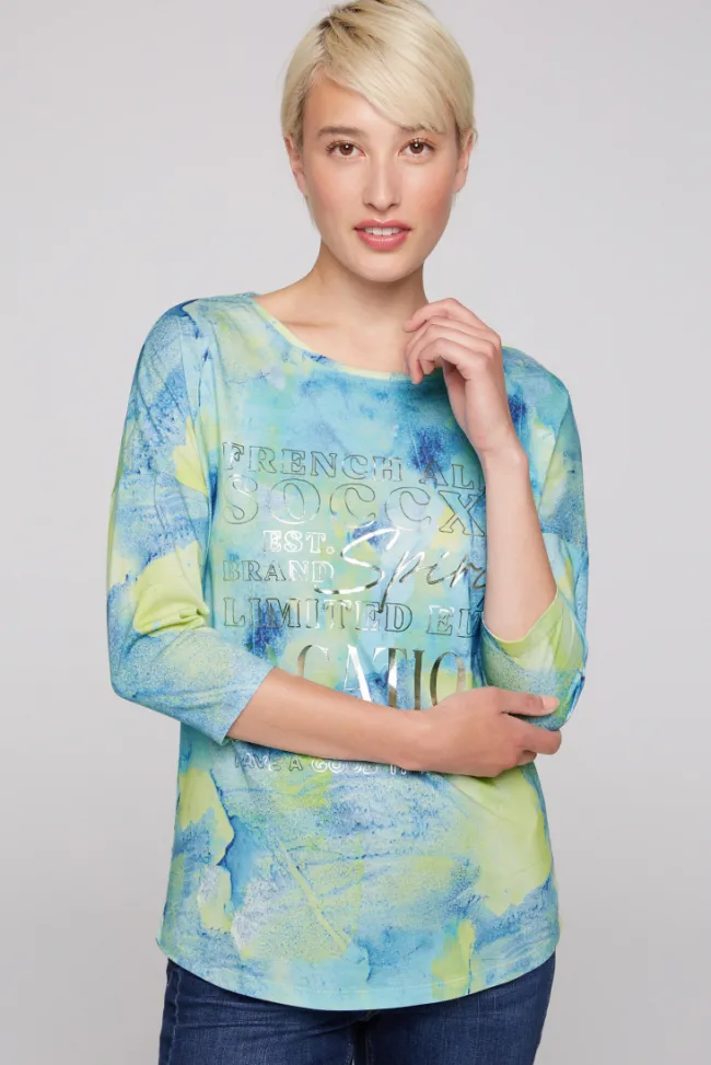 Damen CAMP DAVID & SOCCX Shirt mit All Over Print und 3/4-Ärmeln