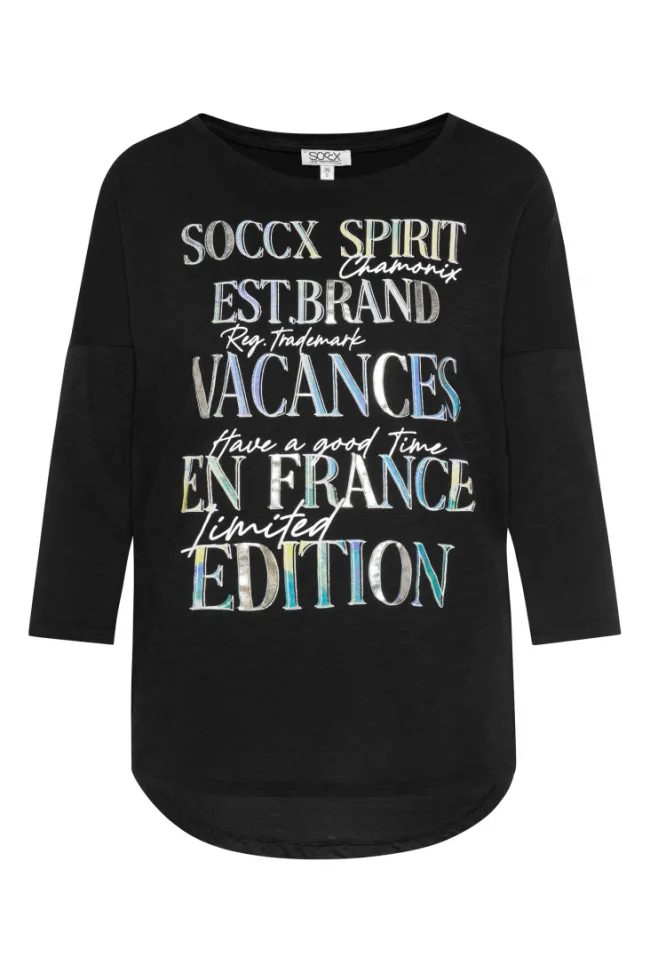 Damen CAMP DAVID & SOCCX Shirt mit 3/4-Ärmeln und buntem Wording Print