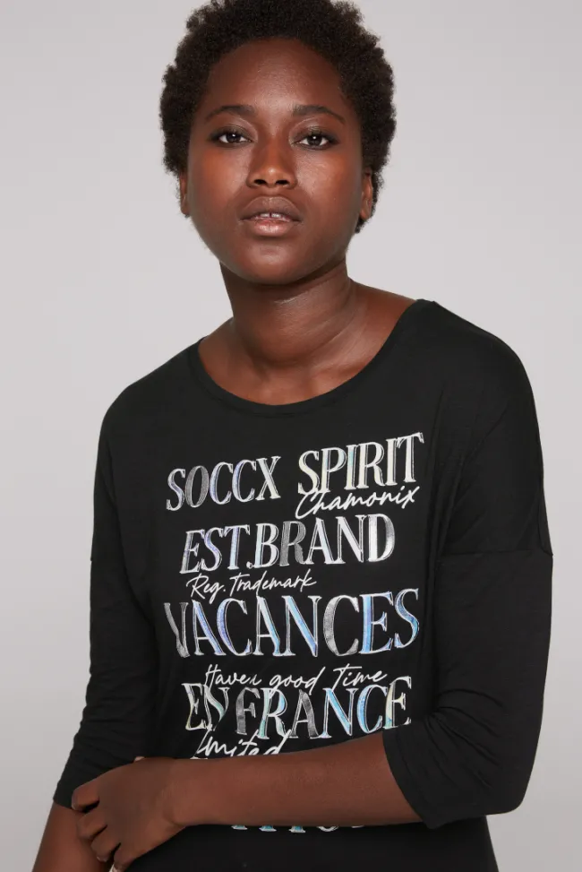Damen CAMP DAVID & SOCCX Shirt mit 3/4-Ärmeln und buntem Wording Print