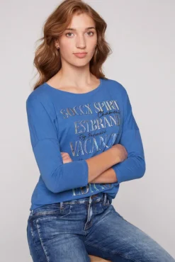 Damen CAMP DAVID & SOCCX Shirt mit 3/4-Ärmeln und buntem Wording Print