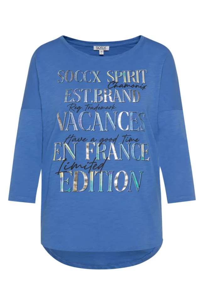 Damen CAMP DAVID & SOCCX Shirt mit 3/4-Ärmeln und buntem Wording Print