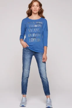Damen CAMP DAVID & SOCCX Shirt mit 3/4-Ärmeln und buntem Wording Print