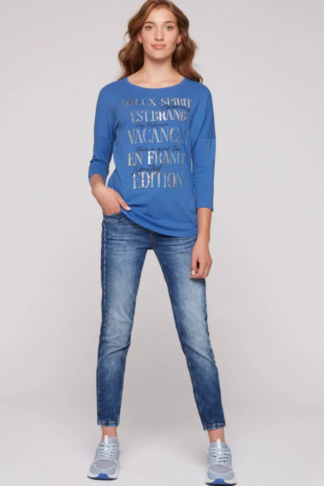 Damen CAMP DAVID & SOCCX Shirt mit 3/4-Ärmeln und buntem Wording Print