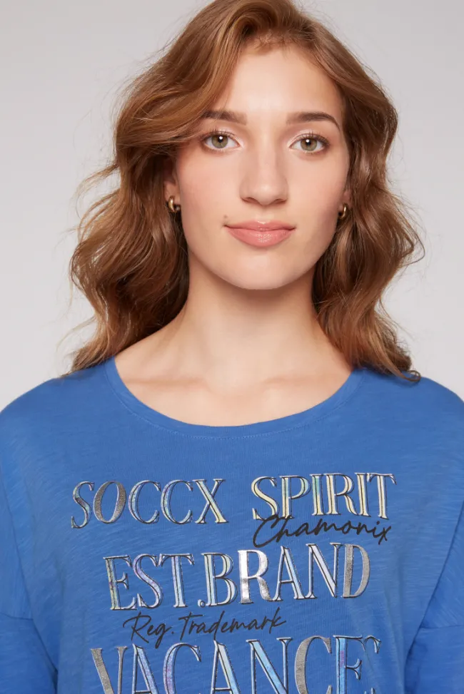 Damen CAMP DAVID & SOCCX Shirt mit 3/4-Ärmeln und buntem Wording Print