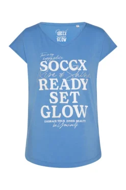 Damen CAMP DAVID & SOCCX Shirt mit V-Ausschnitt und Wording Print airy blue