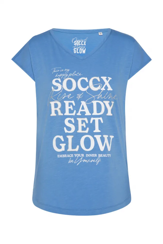 Damen CAMP DAVID & SOCCX Shirt mit V-Ausschnitt und Wording Print airy blue