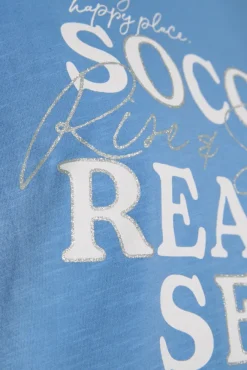 Damen CAMP DAVID & SOCCX Shirt mit V-Ausschnitt und Wording Print airy blue