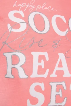 Damen CAMP DAVID & SOCCX Shirt mit V-Ausschnitt und Wording Print neon pink