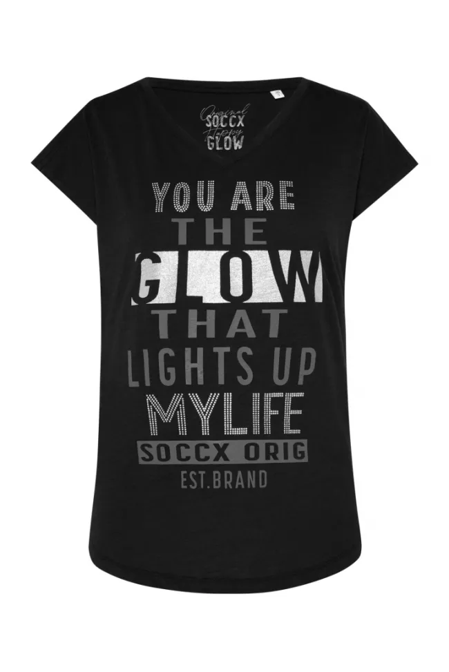 Damen CAMP DAVID & SOCCX Shirt mit V-Ausschnitt und Wording Print