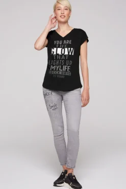 Damen CAMP DAVID & SOCCX Shirt mit V-Ausschnitt und Wording Print