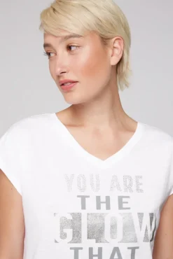 Damen CAMP DAVID & SOCCX Shirt mit V-Ausschnitt und Wording Print