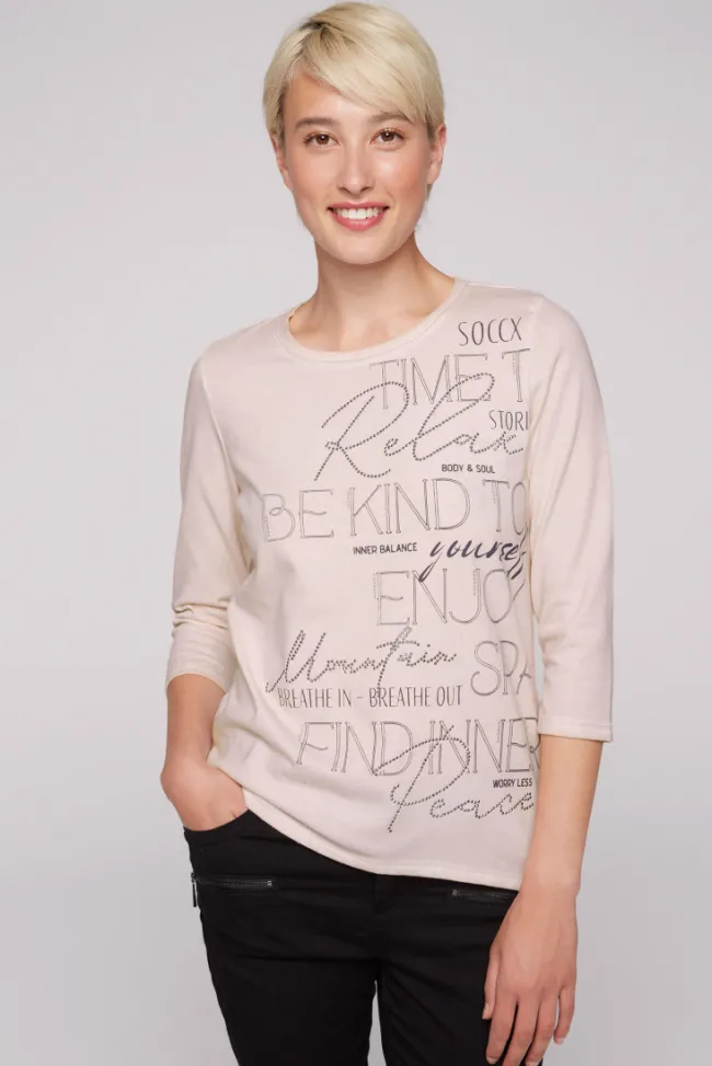 Damen CAMP DAVID & SOCCX Shirt mit Wording Print und Schmucksteinen rose blush