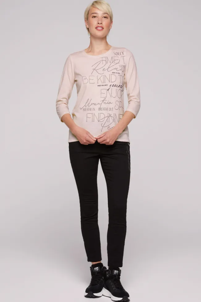 Damen CAMP DAVID & SOCCX Shirt mit Wording Print und Schmucksteinen rose blush