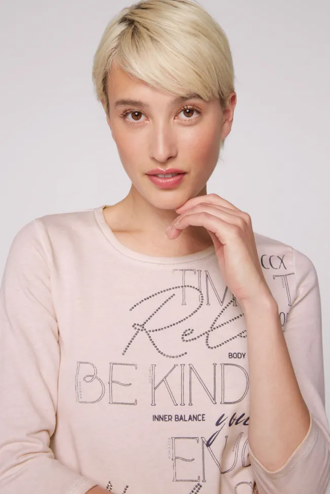 Damen CAMP DAVID & SOCCX Shirt mit Wording Print und Schmucksteinen rose blush