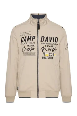 Herren CAMP DAVID & SOCCX Softshelljacke im Blouson-Stil mit Artworks neutral beige