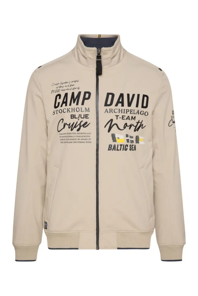 Herren CAMP DAVID & SOCCX Softshelljacke im Blouson-Stil mit Artworks neutral beige