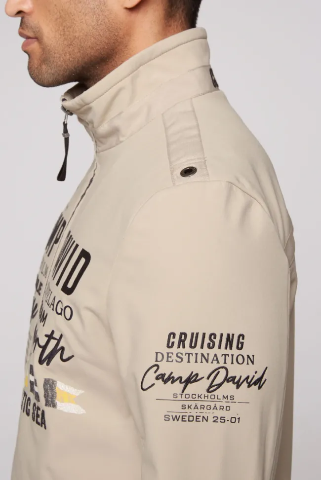 Herren CAMP DAVID & SOCCX Softshelljacke im Blouson-Stil mit Artworks neutral beige