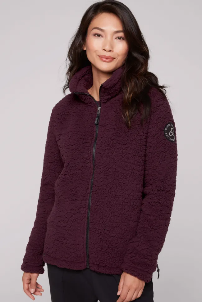Damen CAMP DAVID & SOCCX Sport-Jacke im Sherpa-Look deep plum