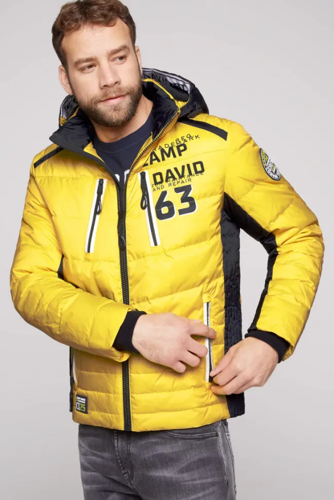 Herren CAMP DAVID & SOCCX Steppjacke im Colour Design mit Logo Artworks yellow sun