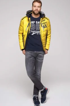 Herren CAMP DAVID & SOCCX Steppjacke im Colour Design mit Logo Artworks yellow sun