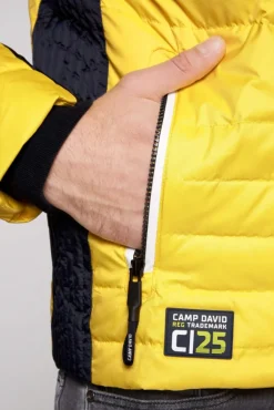 Herren CAMP DAVID & SOCCX Steppjacke im Colour Design mit Logo Artworks yellow sun