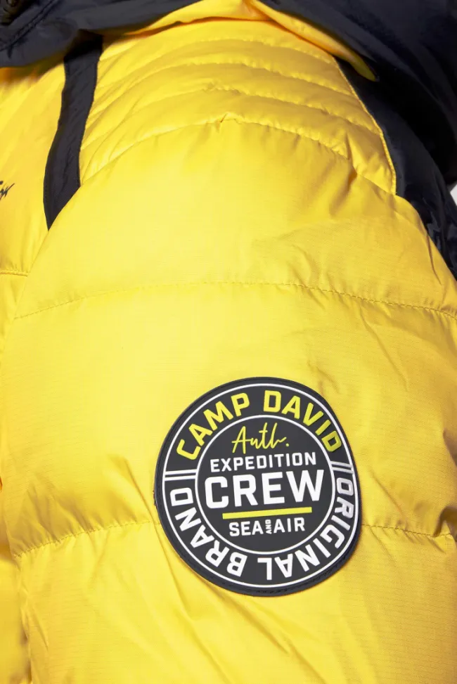 Herren CAMP DAVID & SOCCX Steppjacke im Colour Design mit Logo Artworks yellow sun