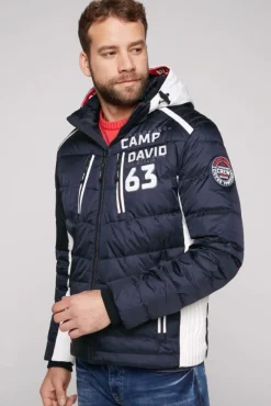 Herren CAMP DAVID & SOCCX Steppjacke im Colour Design mit Logo Artworks deep sea