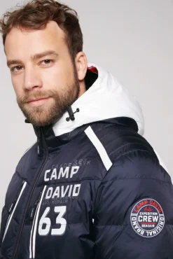 Herren CAMP DAVID & SOCCX Steppjacke im Colour Design mit Logo Artworks deep sea
