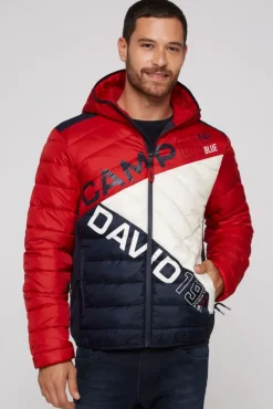 Herren CAMP DAVID & SOCCX Steppjacke mit Colour-Blocking und Rücken-Print flight red