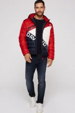 Herren CAMP DAVID & SOCCX Steppjacke mit Colour-Blocking und Rücken-Print flight red