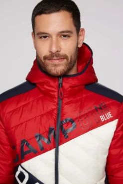 Herren CAMP DAVID & SOCCX Steppjacke mit Colour-Blocking und Rücken-Print flight red