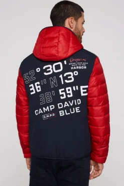 Herren CAMP DAVID & SOCCX Steppjacke mit Colour-Blocking und Rücken-Print flight red