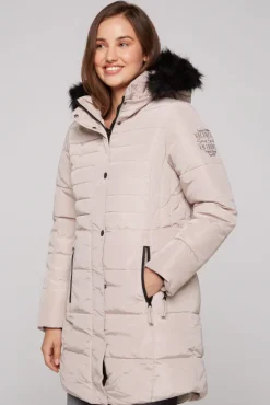 Damen CAMP DAVID & SOCCX Stepp-Parka mit abtrennbarer Kapuze und Kunstfell light beige