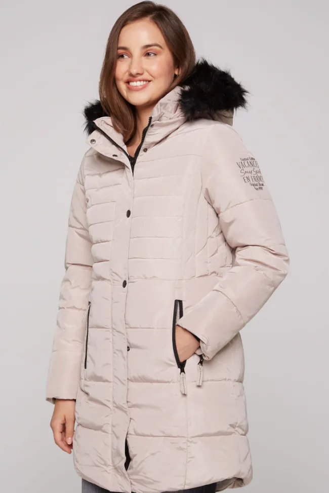 Damen CAMP DAVID & SOCCX Stepp-Parka mit abtrennbarer Kapuze und Kunstfell light beige