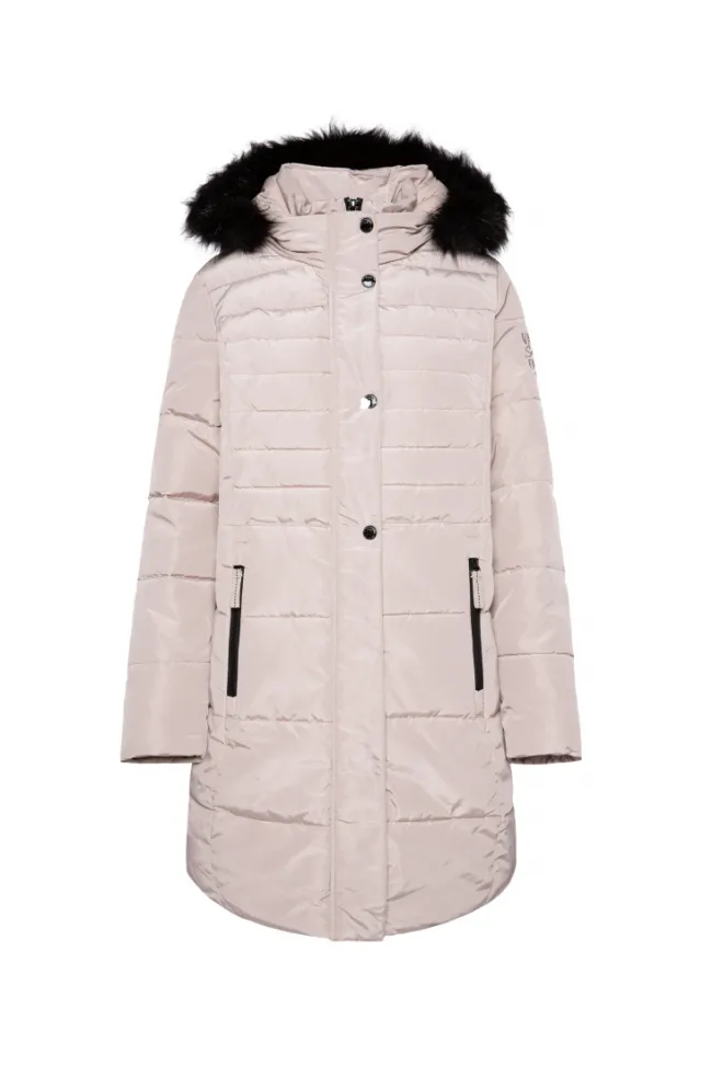 Damen CAMP DAVID & SOCCX Stepp-Parka mit abtrennbarer Kapuze und Kunstfell light beige