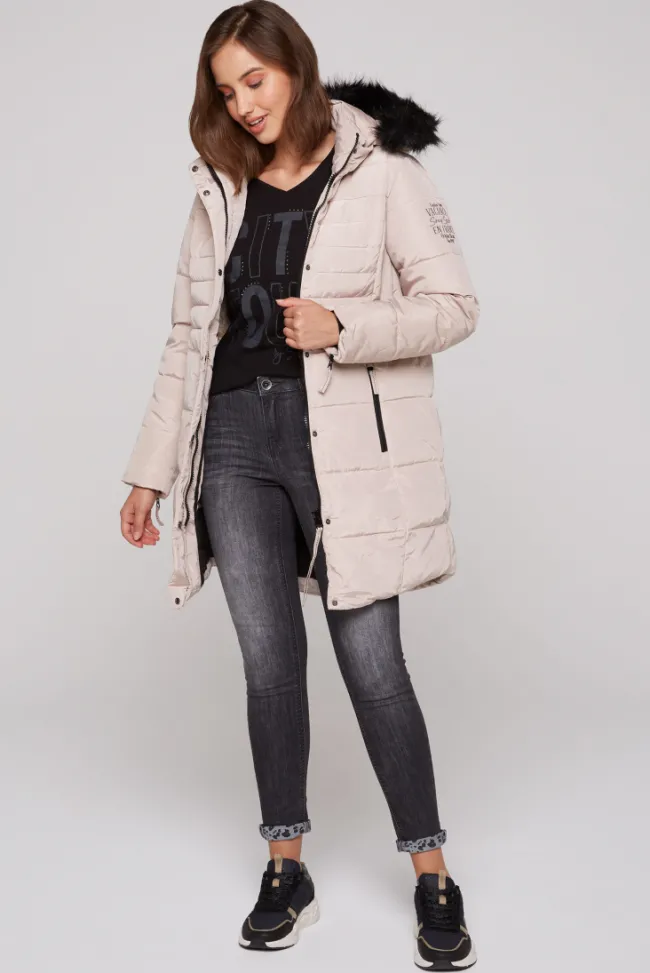 Damen CAMP DAVID & SOCCX Stepp-Parka mit abtrennbarer Kapuze und Kunstfell light beige