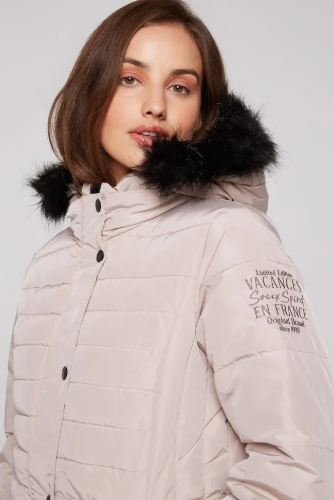 Damen CAMP DAVID & SOCCX Stepp-Parka mit abtrennbarer Kapuze und Kunstfell light beige